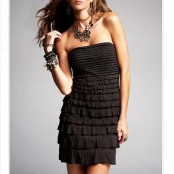 Express Dresses & Skirts - Express Black Strapless Ruffled Mini Dress